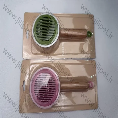 برس دکمه تخلیه دار ساده با دسته چوبی